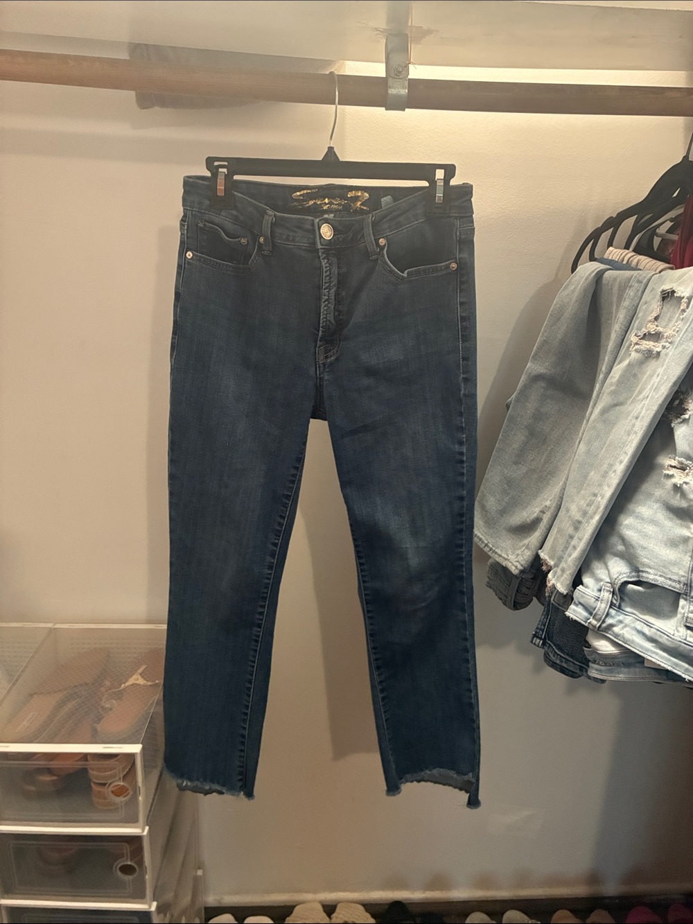 Seven7 Dark Blue Cropped Straight Jeans